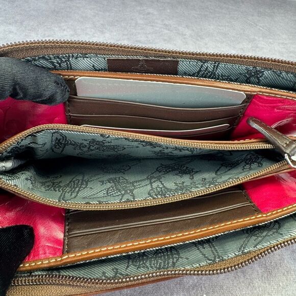 Vivienne Westwood Pink Embossed Leather Women's Bag Crossbody Wallet on Strap - Picture 12 of 15